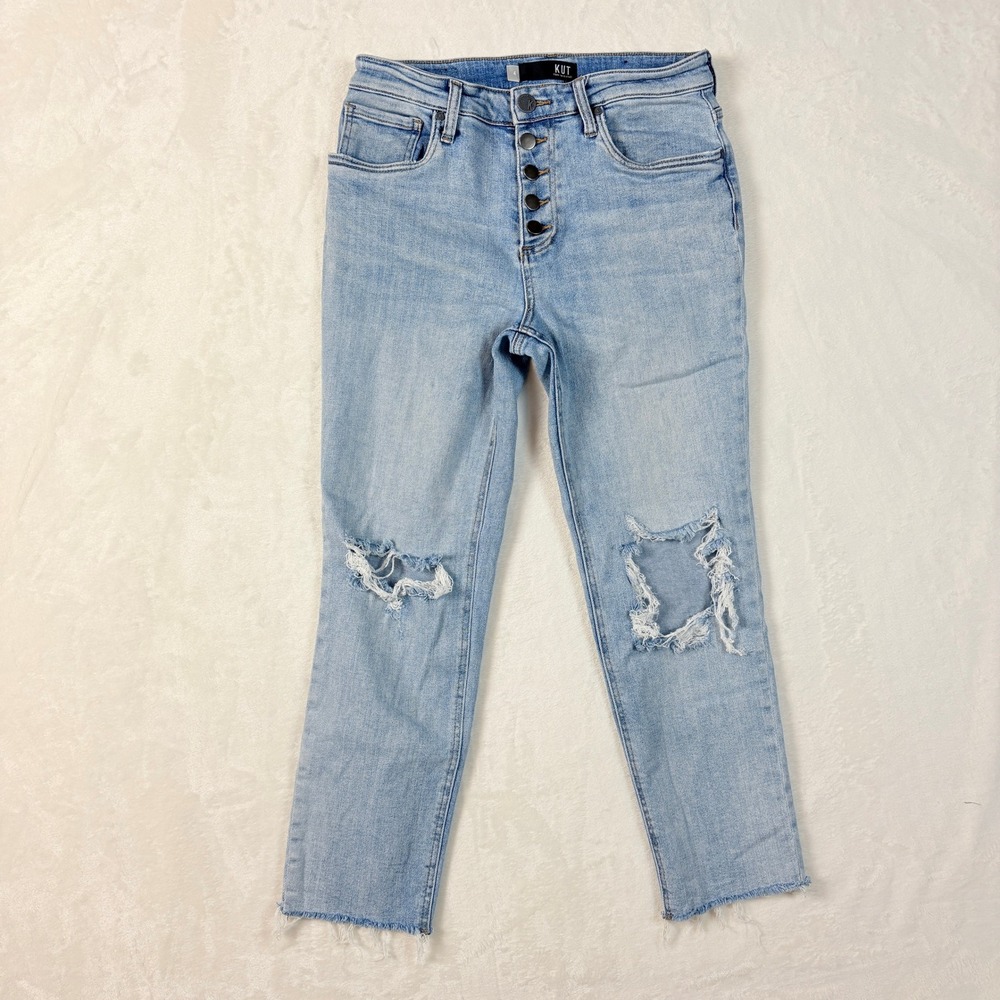 KUT from the Kloth Rachel Mom Jeans Women Sz 4 High Rise Button Fly‎ Distressed